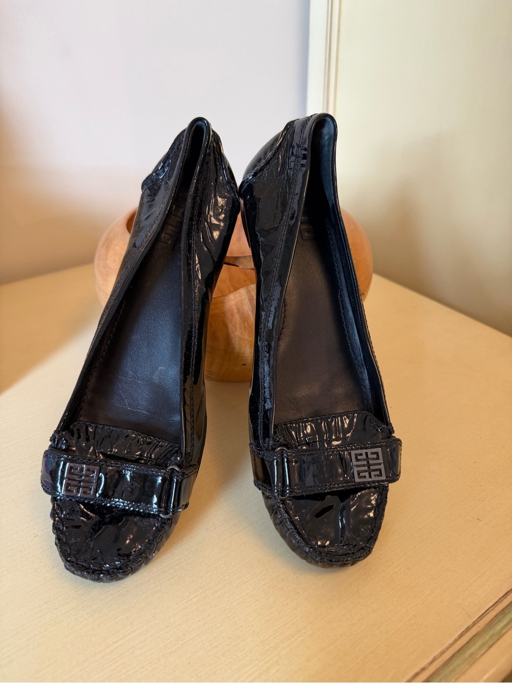 Givenchy Black Patent Leather Logo-Adorned Ballet Heels